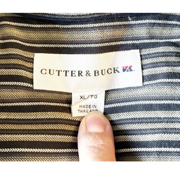 Cutter & Buck Black/Tan Striped Button-Down Mens Size XL - Picture 3 of 7